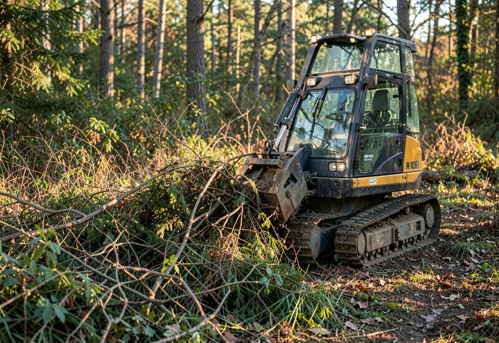 Forestry mulching clearing brush and saplings on an overgrown property